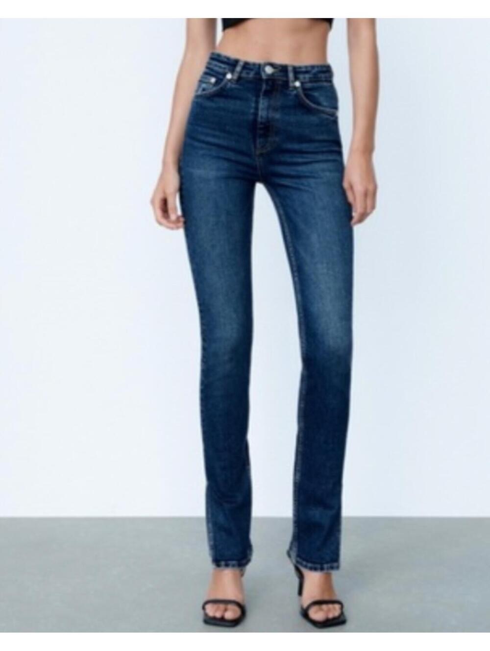 ZARA dark wash split seam straight leg jeans sz 8
